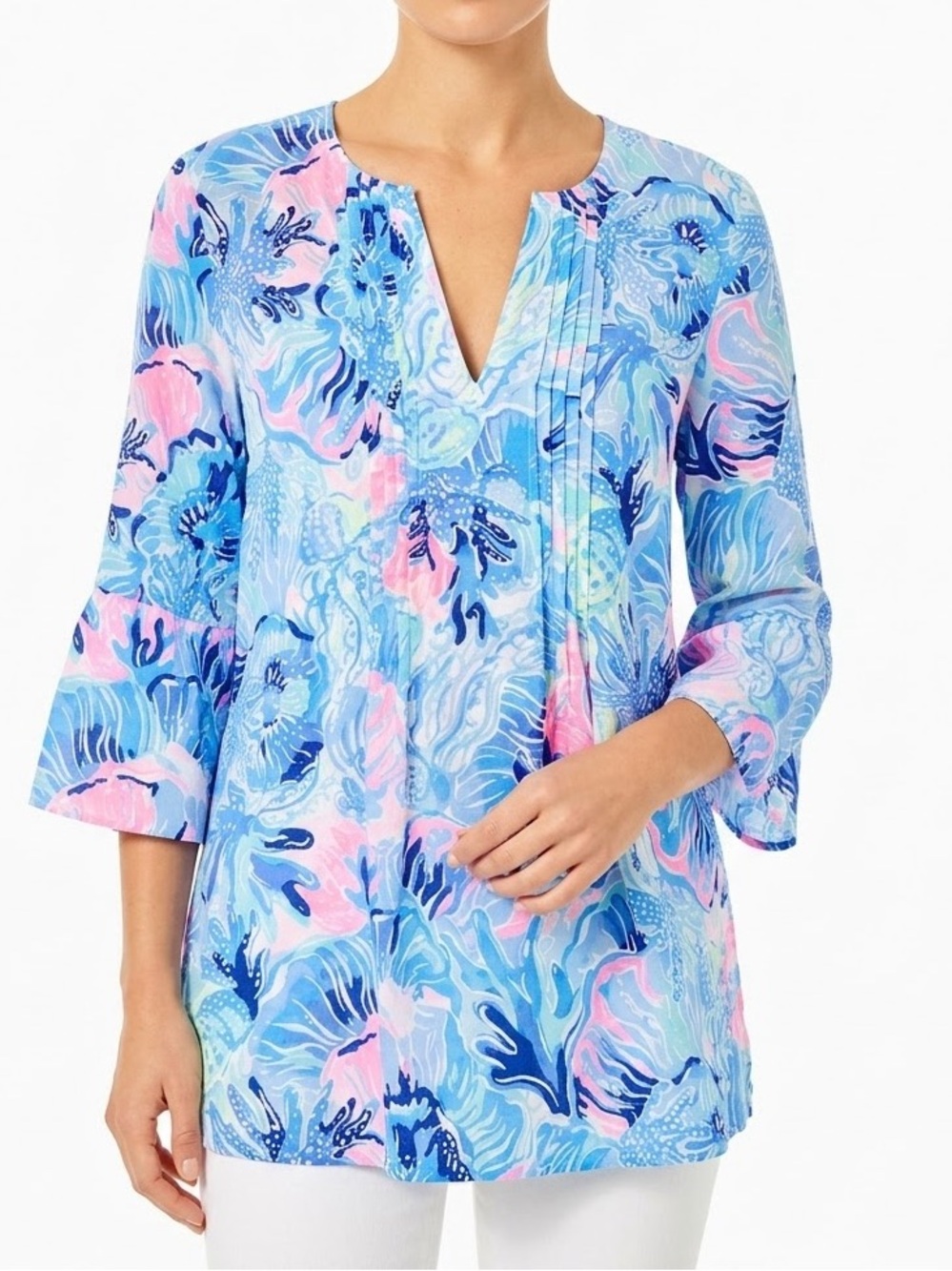 Lilly Pulitzer Hollie Linen Tunic XL Shade Seekers Saltwater Blue Floral